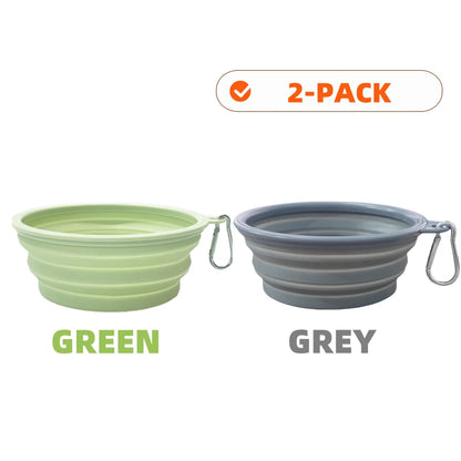 2Pcs Collapsible Pet Silicone Dog Food Water Bowl Outdoor Camping Travel Portable Folding Supplies Dishes with Carabiner