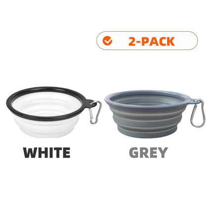 2Pcs Collapsible Pet Silicone Dog Food Water Bowl Outdoor Camping Travel Portable Folding Supplies Dishes with Carabiner