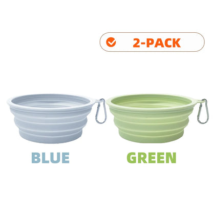 2Pcs Collapsible Pet Silicone Dog Food Water Bowl Outdoor Camping Travel Portable Folding Supplies Dishes with Carabiner
